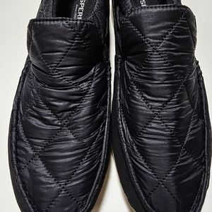 Sperry Moc-Sider Slip On Mens Sz 12 M Shoe Nylon Suede Quilted Black